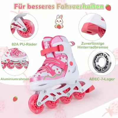 Dětské inline brusle, 4 velikosti, nastavitelné inline brusle se svítícími kolečky, růžové M