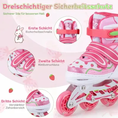 Dětské inline brusle, 4 velikosti, nastavitelné inline brusle se svítícími kolečky, růžové, S
