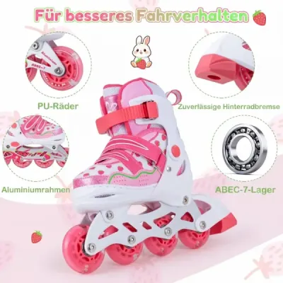 Dětské inline brusle, 4 velikosti, nastavitelné inline brusle se svítícími kolečky, růžové, S