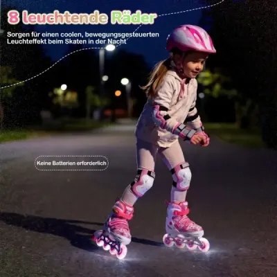 Dětské inline brusle, 4 velikosti, nastavitelné inline brusle se svítícími kolečky, růžové, S
