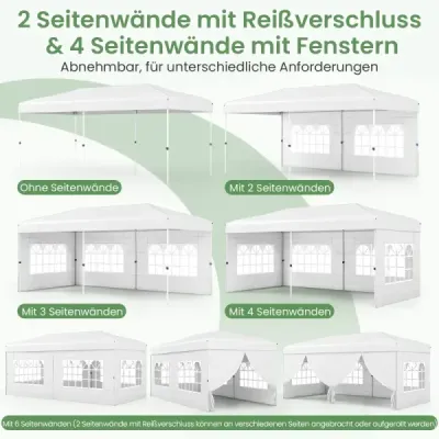 Skládací pavilon 3x6m s kovovým rámem, 6 bočními panely a 6 pytli s pískem, zahradní pavilon, bílý