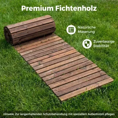 Dřevěná zahradní cesta, venkovní výsuvná cesta s protiskluzovým povrchem, 367 x 55 cm, hnědá