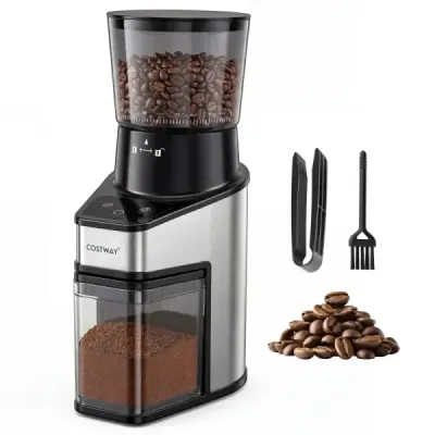 Elektrický mlýnek na kávu s kuželovým mlecím kamenem, mlýnek na espresso s 60 stupni mletí, časovač 1-60 s a kapacita 1-8 šálků