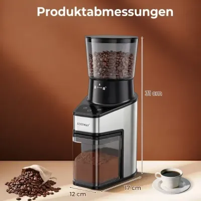 Elektrický mlýnek na kávu s kuželovým mlecím kamenem, mlýnek na espresso s 60 stupni mletí, časovač 1-60 s a kapacita 1-8 šálků