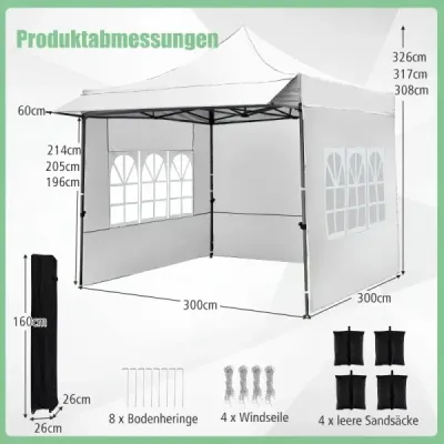 Zahradní pavilon 3x3 m se 3 bočními stěnami a 3stupňovým nastavením výšky
