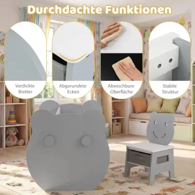 Sada 3 dětských aktivit - stůl a židle s oboustrannou tabulí a bílou tabulí, šedá + bílá