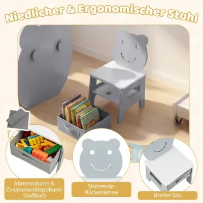 Sada 3 dětských aktivit - stůl a židle s oboustrannou tabulí a bílou tabulí, šedá + bílá