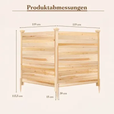 Sada 2 panelů pro ochranu soukromí, 119 x 119 cm, zahradní plot z jedlového dřeva, venkovní dřevěný plot se 3 sloupky, přírodní