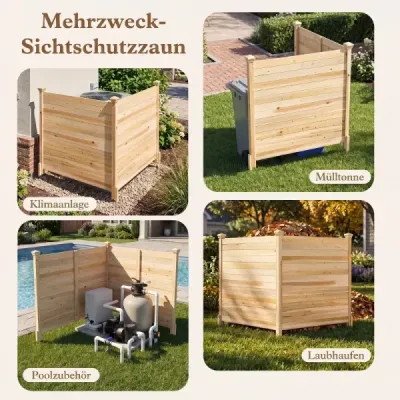 Sada 2 panelů pro ochranu soukromí, 119 x 119 cm, zahradní plot z jedlového dřeva, venkovní dřevěný plot se 3 sloupky, přírodní