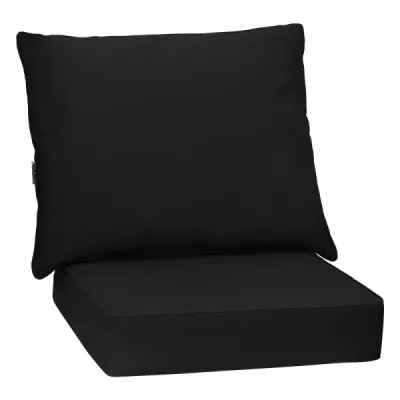 Polštáře na zahradní nábytek, sedák 64 x 64 x 15 cm + opěradlo 80 x 65 x 18 cm, polštáře na zahradní židli, černé