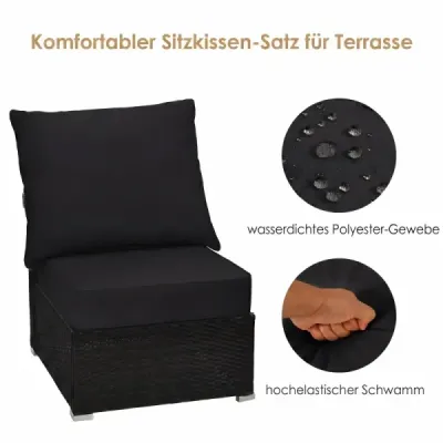 Polštáře na zahradní nábytek, sedák 64 x 64 x 15 cm + opěradlo 80 x 65 x 18 cm, polštáře na zahradní židli, černé