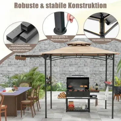 Grilovací pavilon s boční markýzou, dvojitá střecha, 2 boční police a háčky, zahradní pavilon, BBQ pavilon, béžový