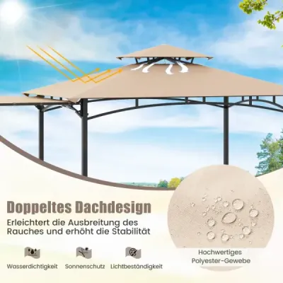 Grilovací pavilon s boční markýzou, dvojitá střecha, 2 boční police a háčky, zahradní pavilon, BBQ pavilon, béžový