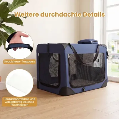 Skládací přenosná psí klece se síťovanými okny, 3 dveře pro psy a kočky, modrá