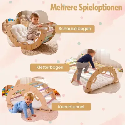 Dřevěný lezecký oblouk Montessori lezecká houpačka s měkkým polštářem pro děti od 3 let Macaron