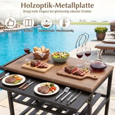 Grilovací vozík Venkovní grilovací stůl na kolečkách Přenosný stůl na pizzu s korejským grilem na dřevěné uhlí