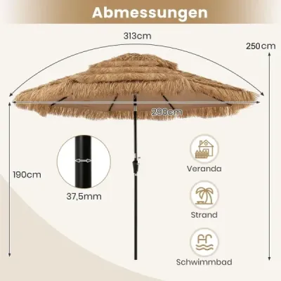Slunečník Hawaii 300 cm se solárním LED osvětlením a dvojitou stříškou nature+black