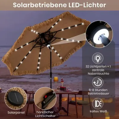 Slunečník Hawaii 300 cm se solárním LED osvětlením a dvojitou stříškou nature+black