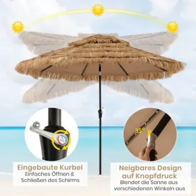 Slunečník Hawaii 300 cm se solárním LED osvětlením a dvojitou stříškou nature+black