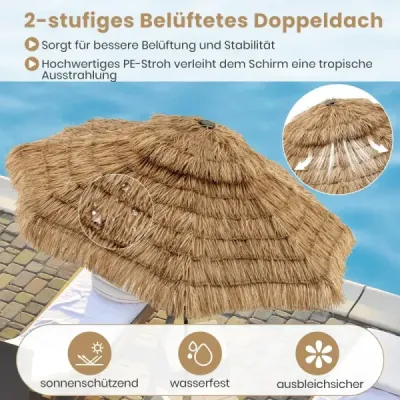 Slunečník Hawaii 300 cm se solárním LED osvětlením a dvojitou stříškou nature+black