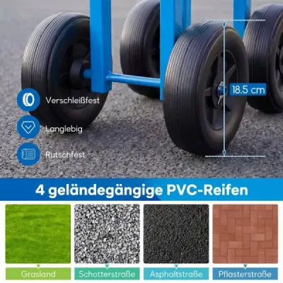 Zahradní vozík na kolečkách – pojízdná pracovní židle s otočným sedákem o 360° a nastavitelnou výškou – modrá