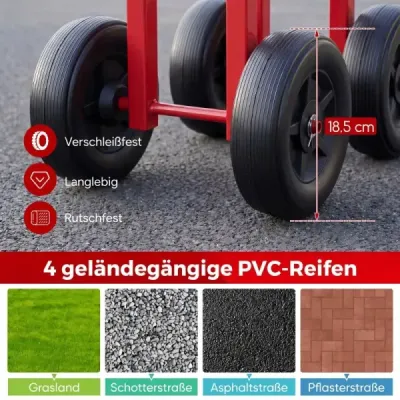 Zahradní vozík na kolečkách – pojízdná pracovní židle s otočným sedákem o 360° a nastavitelnou výškou, červená