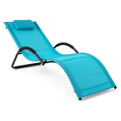 Lehátko na opalování – ergonomické zahradní lehátko s odnímatelným polštářem pod hlavu, nosnost až 160 kg, modré