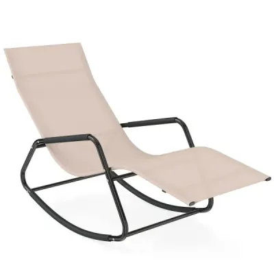 Zahradní lehátko odolné proti povětrnostním vlivům – ergonomické houpací křeslo z prodyšné látky, 143 x 57 x 86 cm, béžové