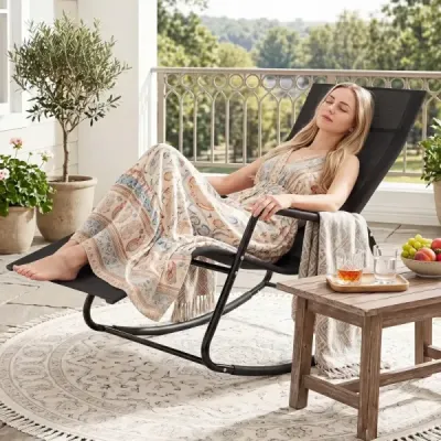 Zahradní lehátko odolné proti povětrnostním vlivům – ergonomické houpací křeslo z prodyšné látky, 143 x 57 x 86 cm, černé