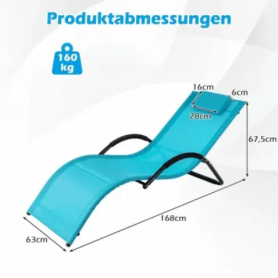 Sada 2 ks ergonomických zahradních lehátek s odnímatelným polštářem, nosnost až 160 kg, modrá