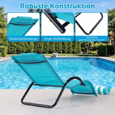 Sada 2 ks ergonomických zahradních lehátek s odnímatelným polštářem, nosnost až 160 kg, modrá