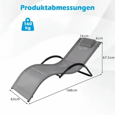 Sada 2 ks ergonomických zahradních lehátek s odnímatelným polštářem, nosnost až 160 kg, šedá