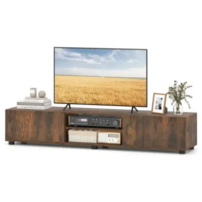 Skříňka pod televizi, komoda pod televizi pro televizory do 70 palců, skříňka pod televizi se 2 dvířky, 160 x 35 x 30 cm, rustikální hnědá
