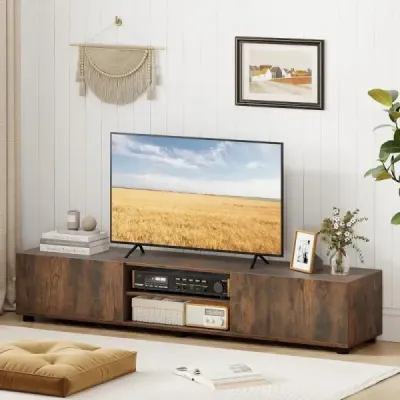 Skříňka pod televizi, komoda pod televizi pro televizory do 70 palců, skříňka pod televizi se 2 dvířky, 160 x 35 x 30 cm, rustikální hnědá