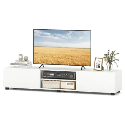 Skříňka pod televizi, komoda pod televizi pro televizory do 70 palců, skříňka pod televizi se 2 dvířky, 160 x 35 x 30 cm, bílá