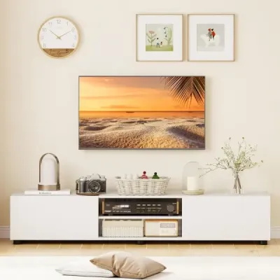 Skříňka pod televizi, komoda pod televizi pro televizory do 70 palců, skříňka pod televizi se 2 dvířky, 160 x 35 x 30 cm, bílá