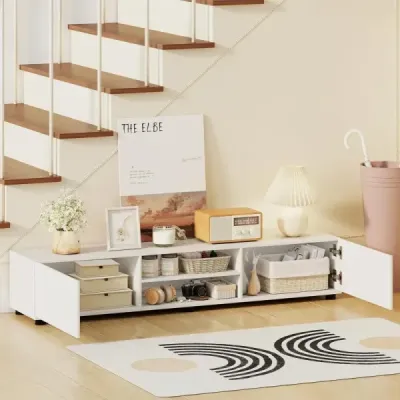 Skříňka pod televizi, komoda pod televizi pro televizory do 70 palců, skříňka pod televizi se 2 dvířky, 160 x 35 x 30 cm, bílá
