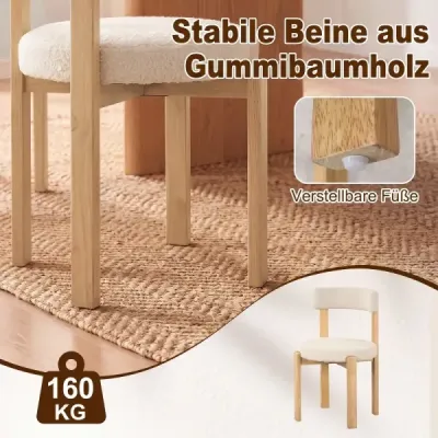 Jídelní židle, sada 2 ks, čalouněná kuchyňská židle z plyšového fleece, čalouněná židle, béžová