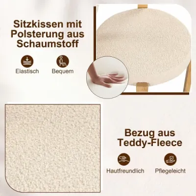 Jídelní židle, sada 2 ks, čalouněná kuchyňská židle z plyšového fleece, čalouněná židle, béžová
