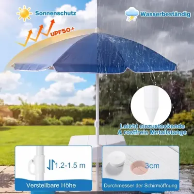 Dětská sedací souprava z HDPE – dětský piknikový stůl se 2 lavicemi a výškově nastavitelným a odnímatelným slunečníkem