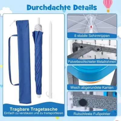 Dětská sedací souprava z HDPE – dětský piknikový stůl se 2 lavicemi a výškově nastavitelným a odnímatelným slunečníkem