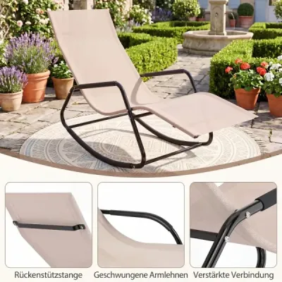 Zahradní lehátko odolné proti povětrnostním vlivům – ergonomické houpací křeslo z prodyšné látky, 143 x 57 x 86 cm, béžové