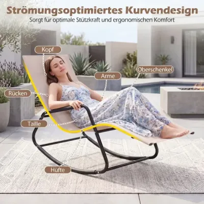 Zahradní lehátko odolné proti povětrnostním vlivům – ergonomické houpací křeslo z prodyšné látky, 143 x 57 x 86 cm, béžové