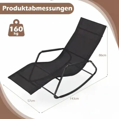 Zahradní lehátko odolné proti povětrnostním vlivům – ergonomické houpací křeslo z prodyšné látky, 143 x 57 x 86 cm, černé
