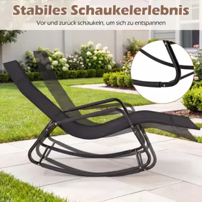 Zahradní lehátko odolné proti povětrnostním vlivům – ergonomické houpací křeslo z prodyšné látky, 143 x 57 x 86 cm, černé