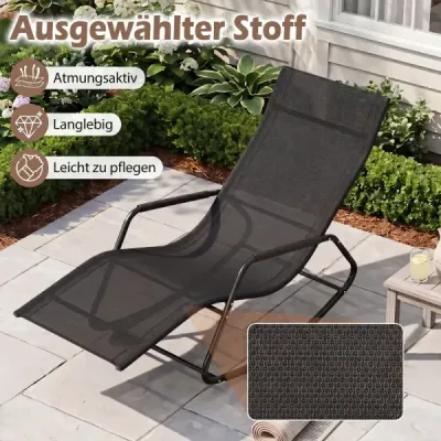 Zahradní lehátko odolné proti povětrnostním vlivům – ergonomické houpací křeslo z prodyšné látky, 143 x 57 x 86 cm, černé