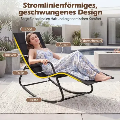Zahradní lehátko odolné proti povětrnostním vlivům – ergonomické houpací křeslo z prodyšné látky, 143 x 57 x 86 cm, černé