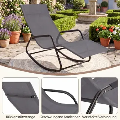 Zahradní lehátko odolné proti povětrnostním vlivům – ergonomické houpací křeslo z prodyšné látky, 143 x 57 x 86 cm, šedé