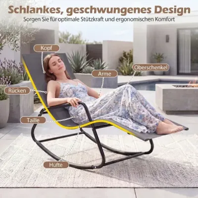 Zahradní lehátko odolné proti povětrnostním vlivům – ergonomické houpací křeslo z prodyšné látky, 143 x 57 x 86 cm, šedé