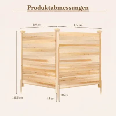 Dvoudílný plot pro zajištění soukromí, 119 x 119 cm, zahradní plot z jedlového dřeva, venkovní dřevěný plot se 3 sloupky, přírodní